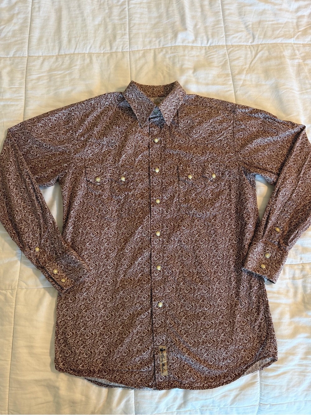Larry Mahan Cowboy Collection S Brown/White Floral LS Pocket Shirt
